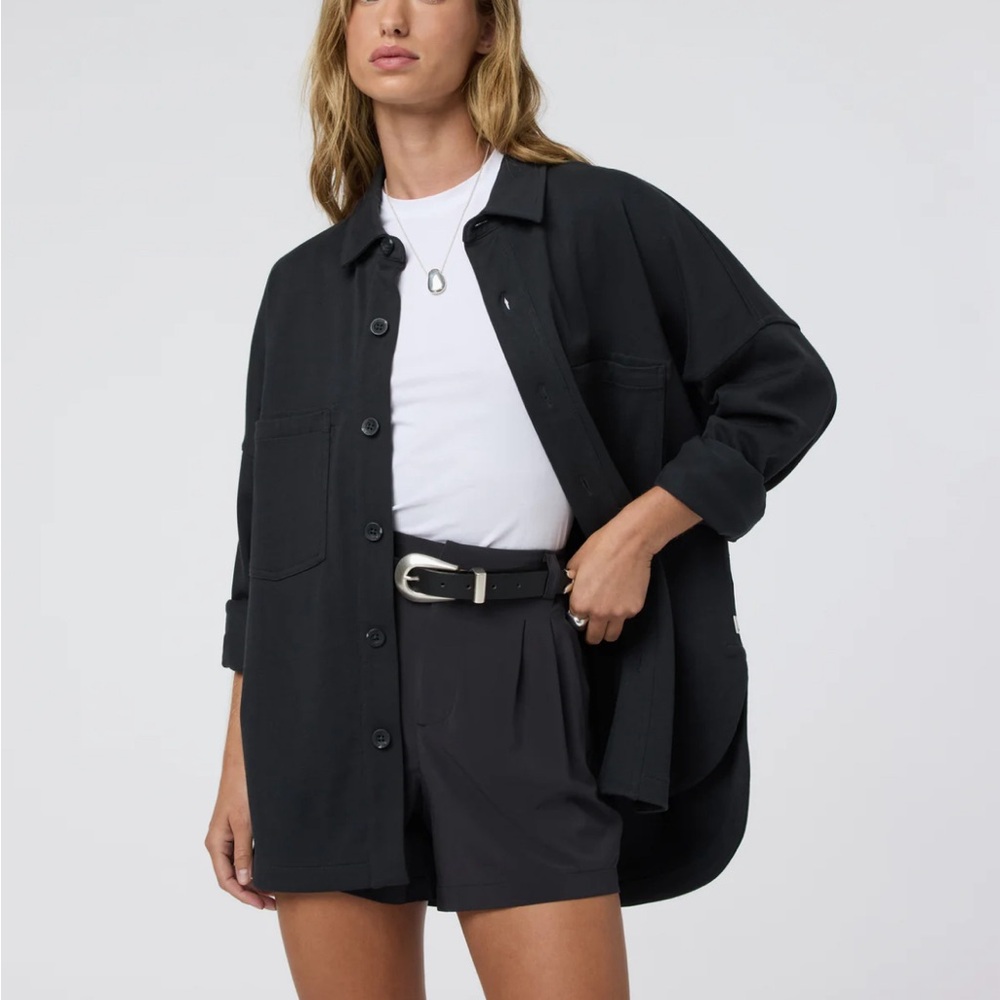 Black Utility Jacket with Pockets and Zipper Closure
